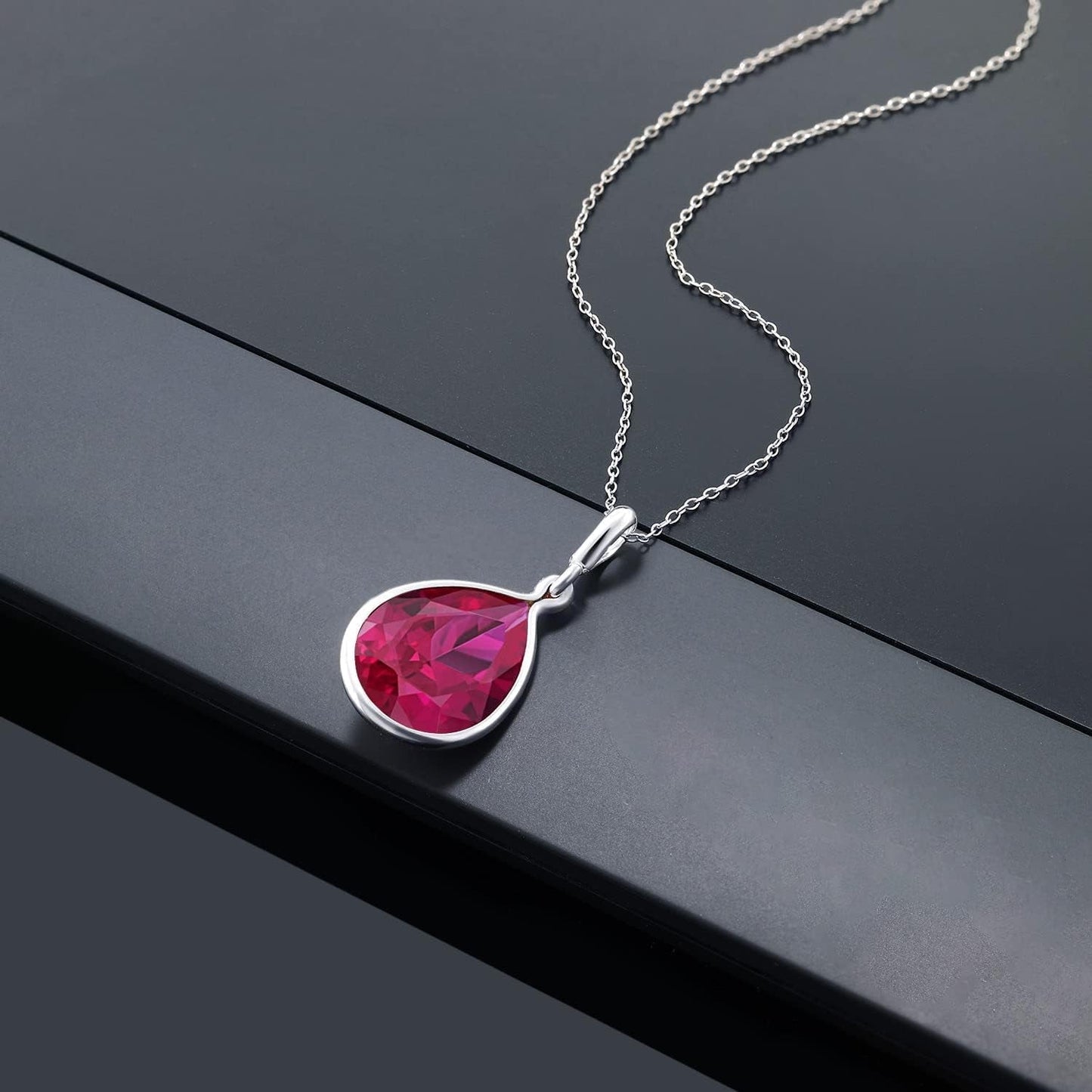 9.62 Cttw Red Created Ruby Pendant Necklace for Women in 925 Sterling Silver | Pear Shape 16X12MM | with 18 Inch Silver Chain