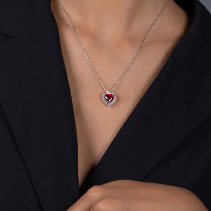 Created Ruby, Created Blue Sapphire, Created Opal, round Created White Sapphire and Natural White round Diamond Heart Necklace, October Birthstone Necklace, Christmas Gift