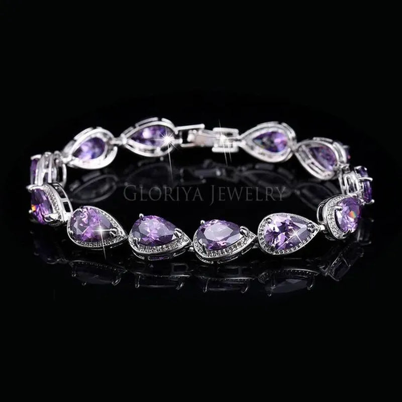 Gloriya Fashion Brand Dazzling Wedding Jewelry for Luxury Pear Cut CZ Zirconia Setting White Gold Plated Woman Party Bracelets Bangles（Size :18 Cm + 3 Cm）