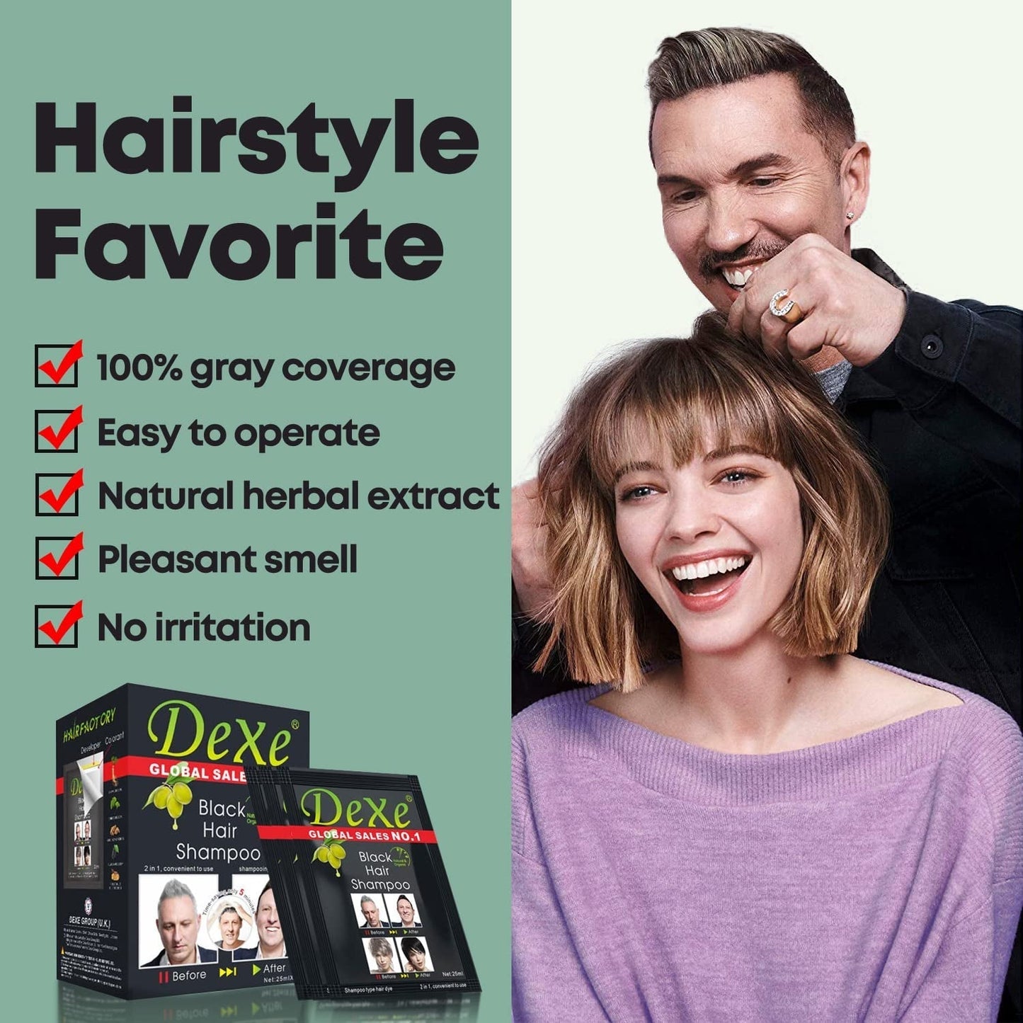 10 PCS  Hair Shampoo Instant Hair Dye for Men Women, Black Color - Simple to Use - Hair Dye Permanent - Last 30 Days - Natural Ingredients for Woman&Man