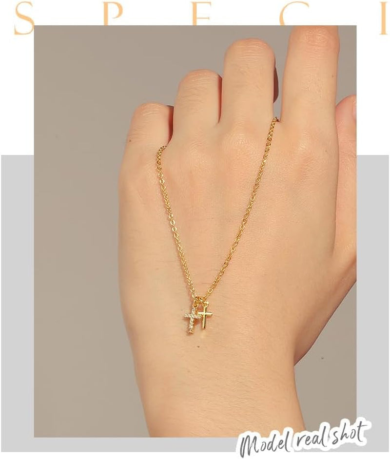 Cross Necklace for Woman,18K Gold Plated Cross Shaped Diamond Embellished Pendant Religious Necklace Christian Jewelry Chain 45 Cm/17.71 Inches