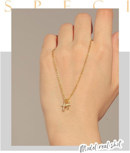 Cross Necklace for Woman,18K Gold Plated Cross Shaped Diamond Embellished Pendant Religious Necklace Christian Jewelry Chain 45 Cm/17.71 Inches