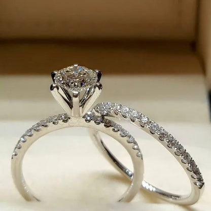 Fashion Simple 925 Pure Silver round White Diamond Engagement Wedding Anniversary Love Ring Size 6-10