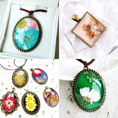 48-Pieces Oval and Square Pendant Trays with Glass Cabochon Dome Tiles Clear Cameo for Crafting DIY Jewelry Making, 24 Sets