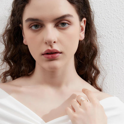 Minimalist Open Rings Adjustable Crystal Pearl Jewelry Anniversary Gifts for Her (Double Laps) (Crystal Pearls)