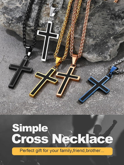 Cross Necklace for Men, Stainless Steel Silver Black Gold Mens Cross Necklace, 22-24 Inches