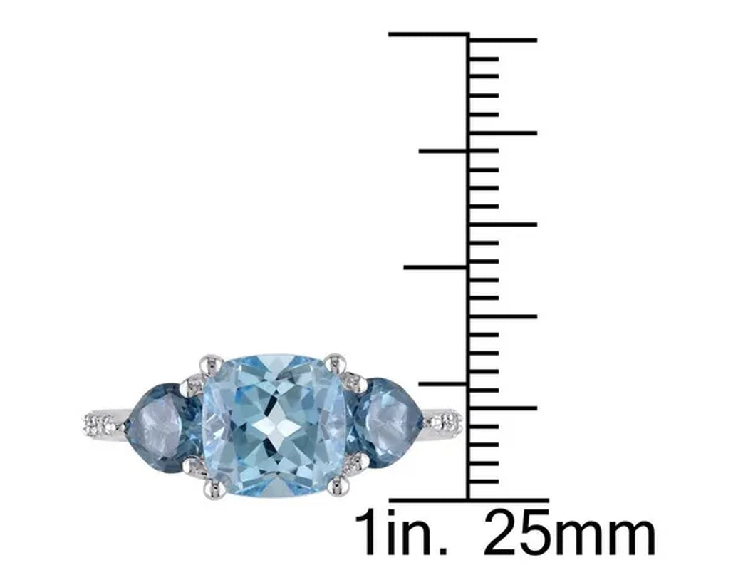 3.50 Carat (ctw) Blue Topaz Ring in Sterling Silver with Accent Diamonds