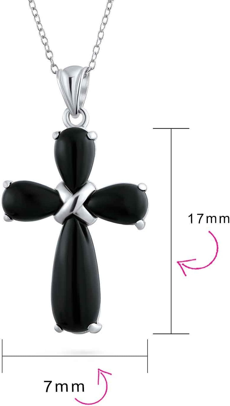 Timeless Fashion Cabochon Genuine Gemstones Black Onyx Multi Color Green Jade Cross Pendant Necklace for Women Teen .925 Sterling Silver with Chain