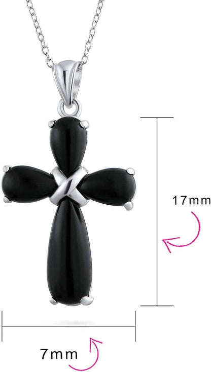 Timeless Fashion Cabochon Genuine Gemstones Black Onyx Multi Color Green Jade Cross Pendant Necklace for Women Teen .925 Sterling Silver with Chain