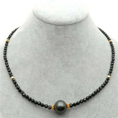 18" Natural 4Mm Faceted Black Spinel Tahitian Pearl Necklace - WORLD TIME VISITS
