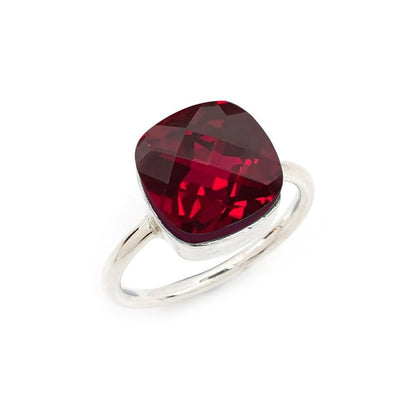 Solid 925 Sterling Silver Ring for Womens Ruby Ring Sterling Silver Wedding Ring July Birthstone Checkerboard Cushion Gemstone Ring