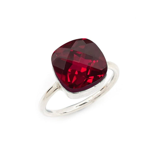 Solid 925 Sterling Silver Ring for Womens Ruby Ring Sterling Silver Wedding Ring July Birthstone Checkerboard Cushion Gemstone Ring