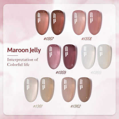 Jelly Brown White Gel Nail Polish Set, 6 Translucent Colors Sheer Pink Maroon Soak off UV Light Cure Gel Polish Kit for Salon and Nail Art DIY at Home