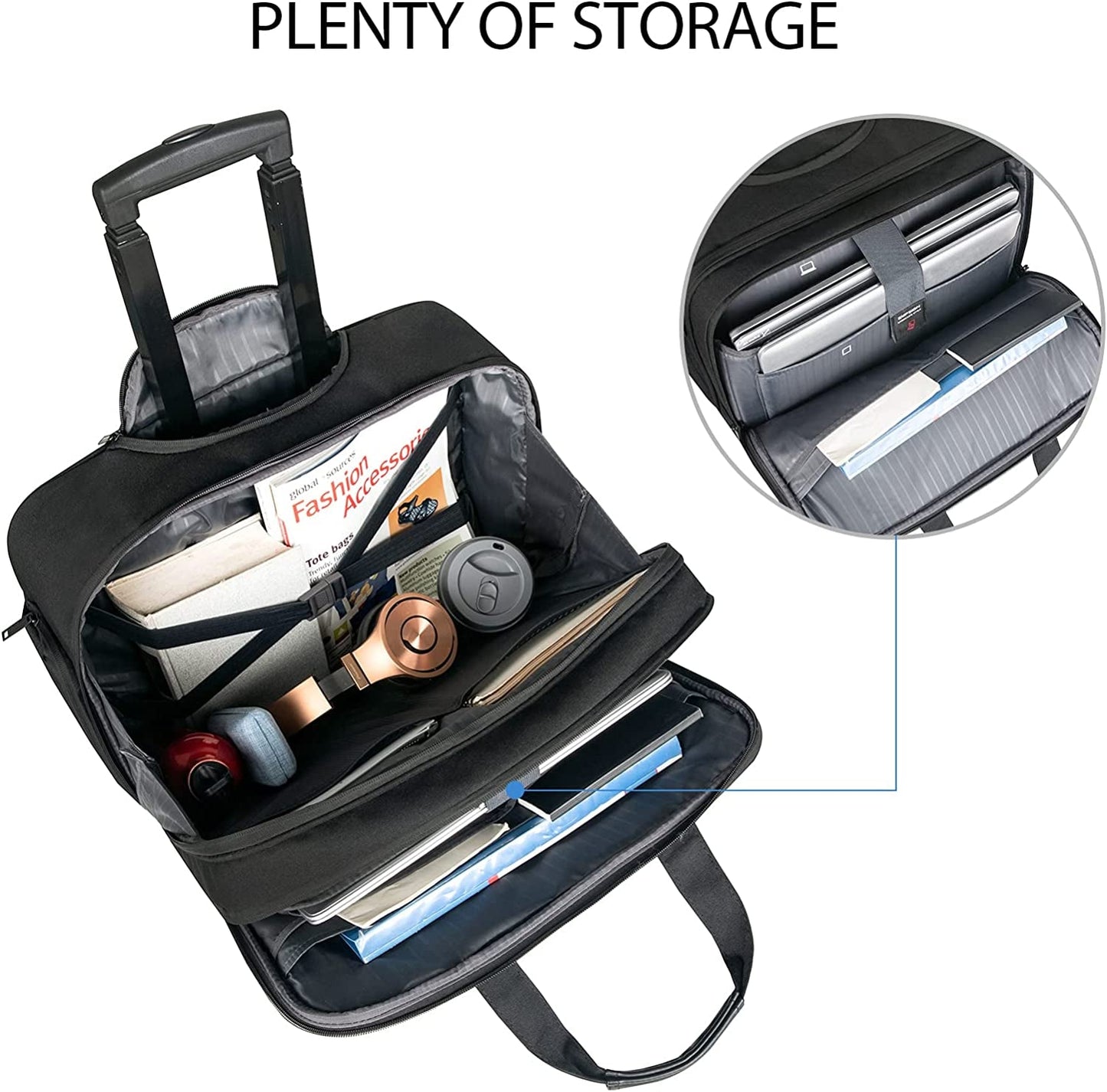 Rolling Briefcase Laptop Bag,17.3" Computer Bag with Wheels, Water Repellent Travel Roller Underseat Bag with RFID Blocking Pocket,Rolling Work Bags for Women/Men -Black