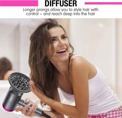 Ionic Blow Dryer 1600W, Portable Lightweight Fast Drying Negative Ion Hairdryer Blowdryer, 3 Heat Settings & Infinity Speed, with Diffuser and Concentrator Nozzle for Home & Travel