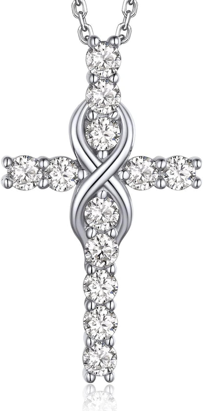 Cross Necklace, Christian Gifts for Her, Moissanite Cross Pendant for Men, 925 Sterling Silver Crucifix Pendant, Religious Gifts for Women and Men