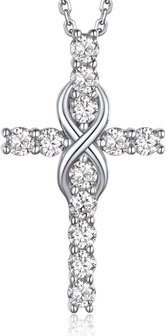 Cross Necklace, Christian Gifts for Her, Moissanite Cross Pendant for Men, 925 Sterling Silver Crucifix Pendant, Religious Gifts for Women and Men - WORLD TIME VISITS