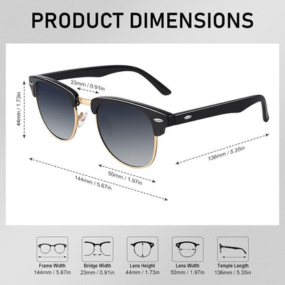 Classic Horn Rimmed Semi Rimless Polarized Sunglasses for Men Women GQO6