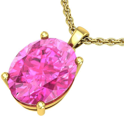 Women'S Pendant Necklace, 14K Yellow Gold/White Gold Hanging Jewelry with 7Mm Precious/Semi-Precious Oval Birthstone Gemstone & 18" Loose Rope Chain with Lobster Claw - WORLD TIME VISITS