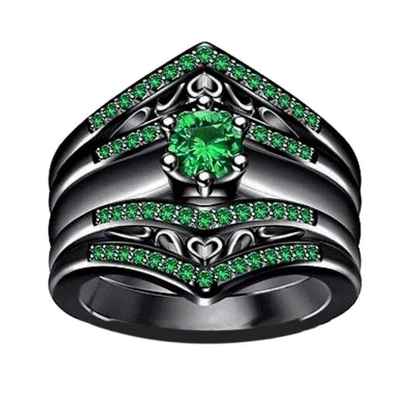 Sz6-12 Couple Rings Green Fiber Cz Titanium Steel Mens Wedding Bands Black Gold Filled Emerald Womens Wedding Ring Sets