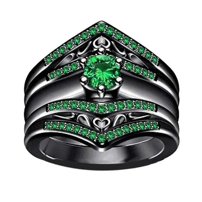 Sz6-12 Couple Rings Green Fiber Cz Titanium Steel Mens Wedding Bands Black Gold Filled Emerald Womens Wedding Ring Sets