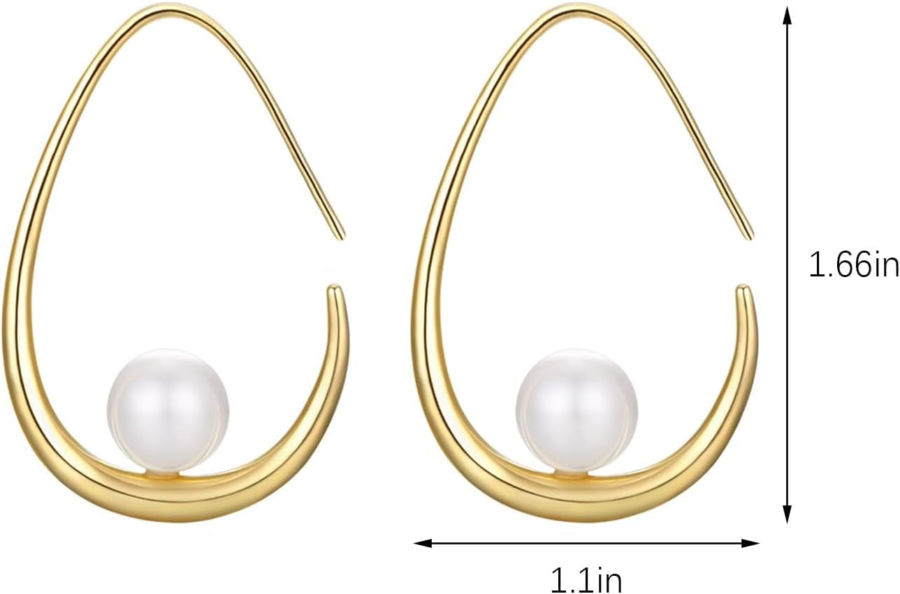 14K Gold Plated Lightweight Pearl Earrings,Trendy Jewelry,Teardrop Hoop Earrings for Women,Pearl Drop Earrings,Elegant Jewelry for Gifts