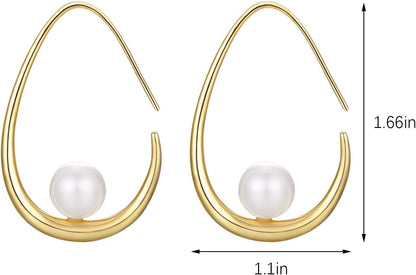 14K Gold Plated Lightweight Pearl Earrings,Trendy Jewelry,Teardrop Hoop Earrings for Women,Pearl Drop Earrings,Elegant Jewelry for Gifts