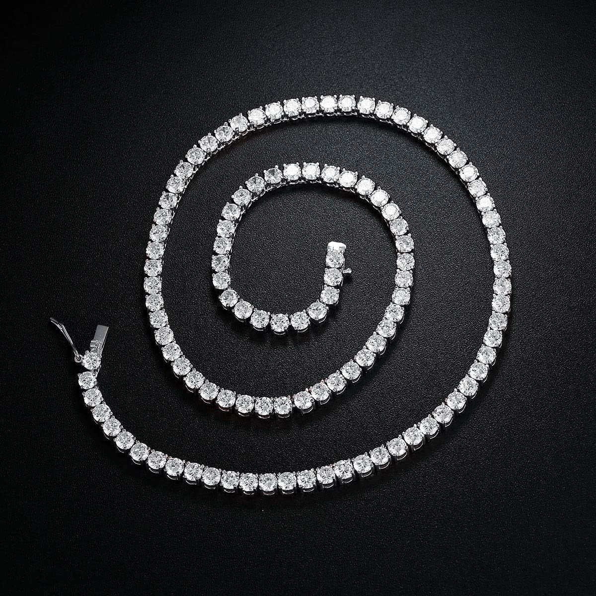 Tennis Necklace 18K White Gold Plated | 5.0-6.0Mm round Cubic Zirconia Cut Faux Diamond Tennis Chain for Women and Men 14-24 Inches