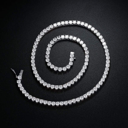 Tennis Necklace 18K White Gold Plated | 5.0-6.0Mm round Cubic Zirconia Cut Faux Diamond Tennis Chain for Women and Men 14-24 Inches