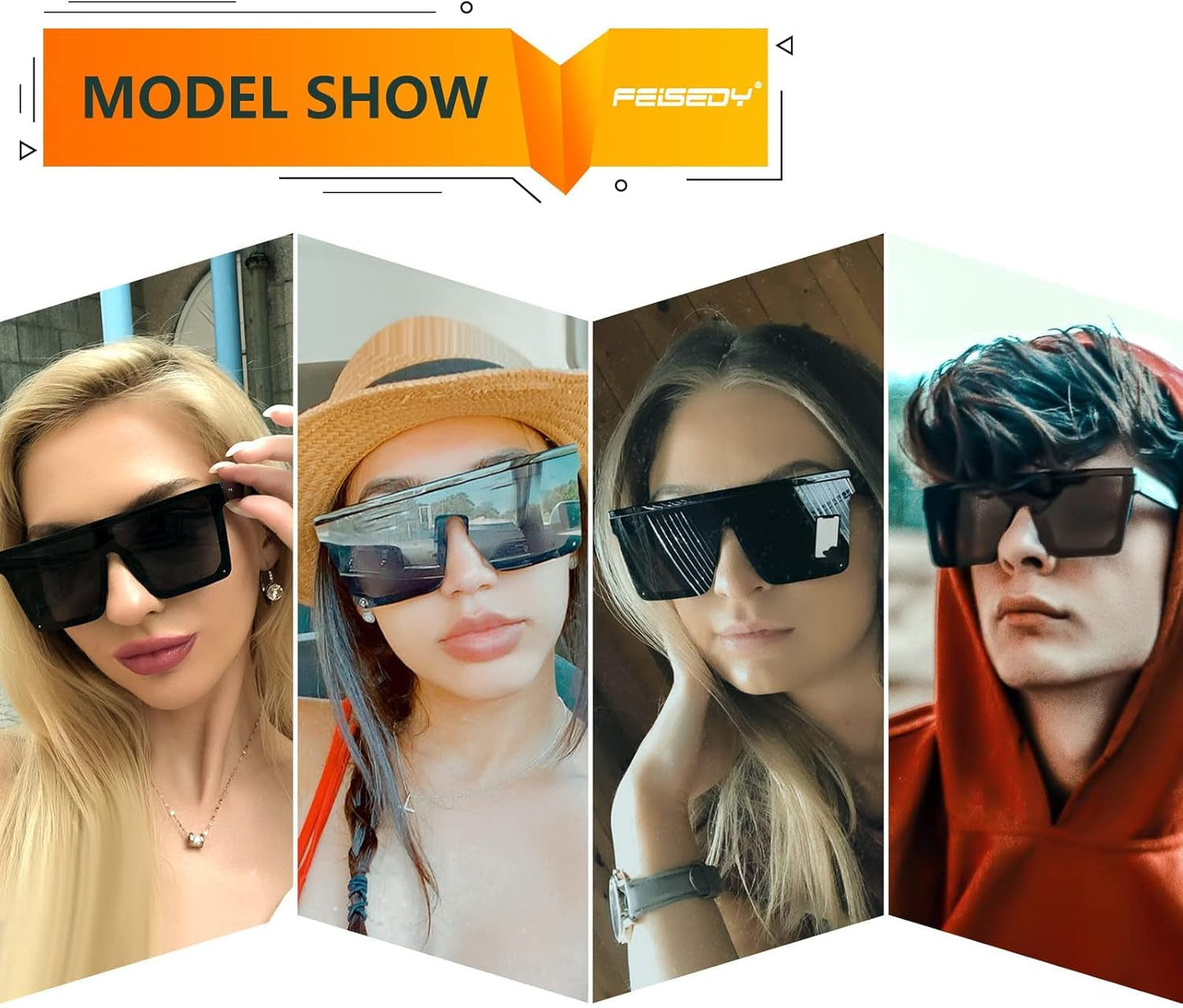 Oversized Sunglasses Mens Womens Flat Top Square Trendy Visor Shades UV400 B2470