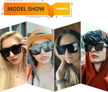 Oversized Sunglasses Mens Womens Flat Top Square Trendy Visor Shades UV400 B2470