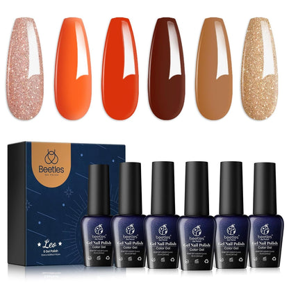 Nail Set 6 Colors Golden Empire Orange Yellow Brown Gel Polish Set Soak off Uv LED Lamp Trendy Manicure Gel Nail Polish Kit for Girls Women