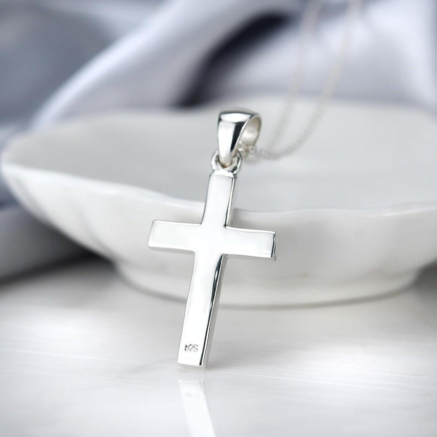 Iridescent Cross of Faith Stone and Shell .925 Sterling Silver Necklace, 18 Inch