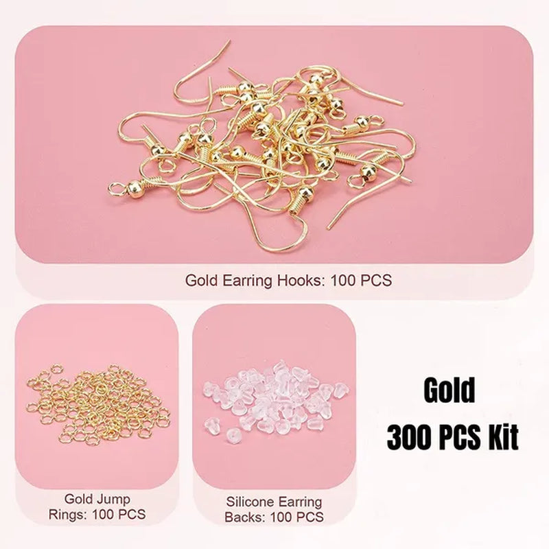 925 Sterling Silver Earring Hooks, 300PCS Earring Hooks Kit - 100PCS Hypoallergenic Earring Hooks for Jewelry Making with 100PCS Open Jump Rings and 100PCS Rubber Earring Backs - WORLD TIME VISITS