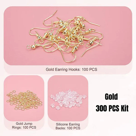 925 Sterling Silver Earring Hooks, 300PCS Earring Hooks Kit - 100PCS Hypoallergenic Earring Hooks for Jewelry Making with 100PCS Open Jump Rings and 100PCS Rubber Earring Backs - WORLD TIME VISITS