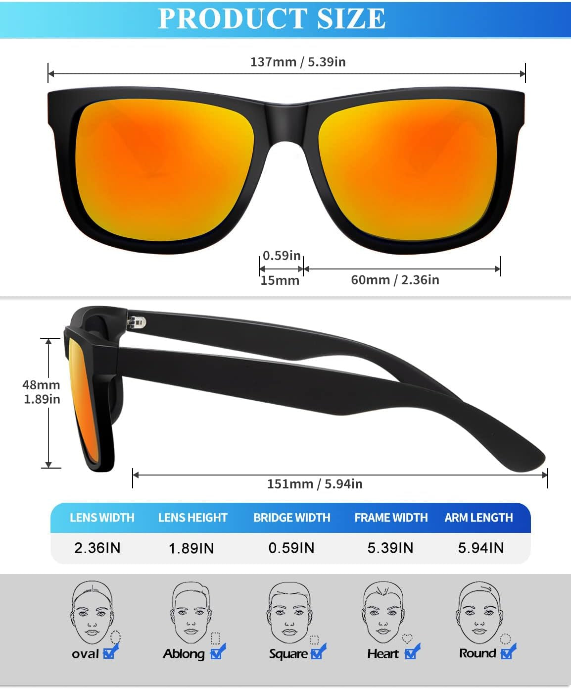 Sunglasses Men Polarized Sun Glasses for Mens Womens Classic Matte Black Frame UV Protection 3Pack