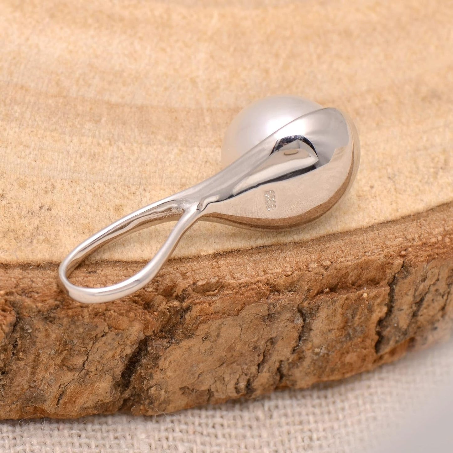 925 Sterling Silver Spoon Shaped South Sea Cultured White Pearl Pendant Necklace
