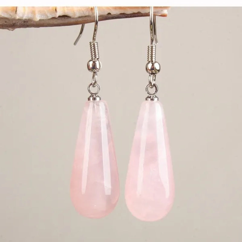 1Pair Option 29X10MM Water Drop Amethyst Clear Quartz Lapis Lazuli Turquoise Rose Quartz Opal Tiger Eye Drop Earrings