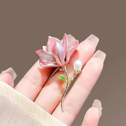 Magnolia Flower Brooch for Women - Elegant Fashion Pin for Jackets, Dresses, Coats & Accessories