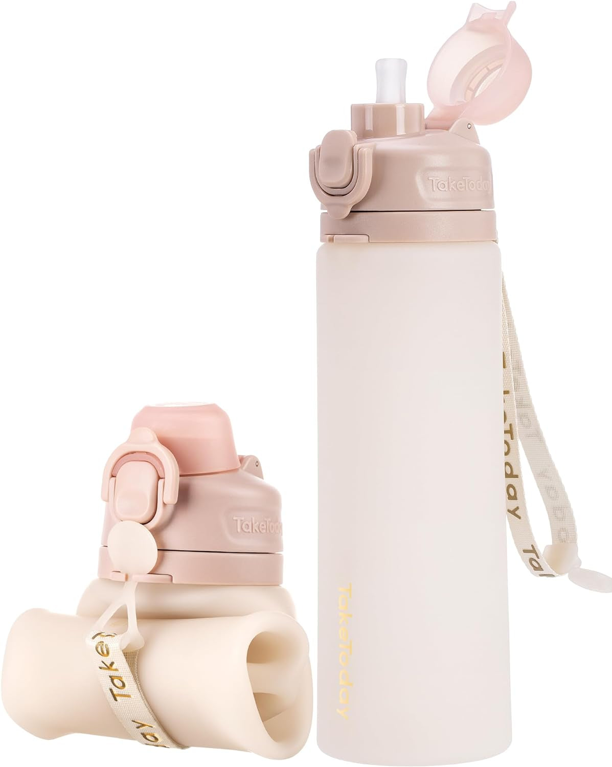 Collapsible Water Bottles 20Oz, Leak Proof, Bpa-Free, Foldable Silicone Travel Water Bottle with Straw Strap for Cycling, Hiking, Outdoors - WORLD TIME VISITS