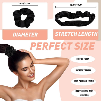 8 Pack Hair Ties Silk Scrunchies for Women Soft Satin Hair Scrunchies Elastic Hair Ties No Damage Ponytail Holders Rubber Bands Hair Accessories Gifts (Black (8 Pack)) - WORLD TIME VISITS