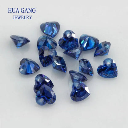 5A Blue Heart Shape Cubic Zirconia with Singlehole Loose CZ Brilliant Cut Loose CZ Stone Synthetic Gems Beads for Jewelry 5X5-10X10Mm