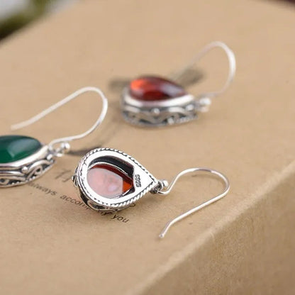 Fashion 925 Sterling Silver Earrings Emerald Ruby Gemstone Crystal Heart Hook Earrings Drop Dangle Earrings for Women Jewelry