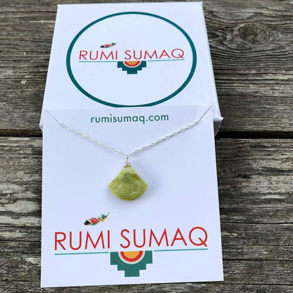 Green Serpentine Stone Pendant Necklace in Sterling Silver - Handmade Dainty Triangle Stone Necklace 18" Chain Length Geometric Delicate Minimalist Jewelry for Women by