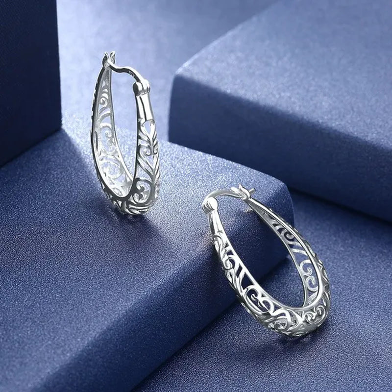Women Vintage 925 Sterling Silver Hollowout Arabesquitic Earrings - WORLD TIME VISITS