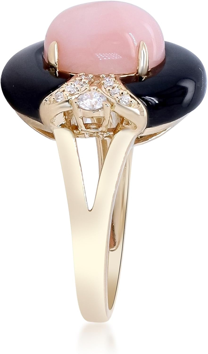 14K Yellow Gold Natural Pink Opal Ring with Diamonds for Women | Ethically, Authentically & Organically Sourced (Oval-Cut) Shaped Opal Hand-Crafted Jewelry for Her | Opal Ring for Women