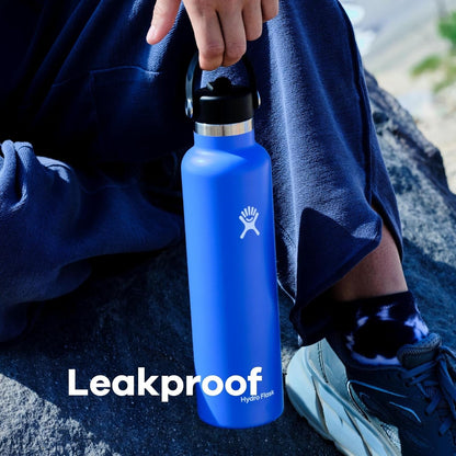 24 Oz Stainless Steel Standard Mouth Water Bottle with Flex Straw Cap and Double-Wall Vacuum Insulation - WORLD TIME VISITS