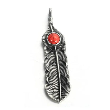 Jewelry Creative Ruby Feather Pendant Stainless Steel Necklace Ins Titanium Steel Retro Male