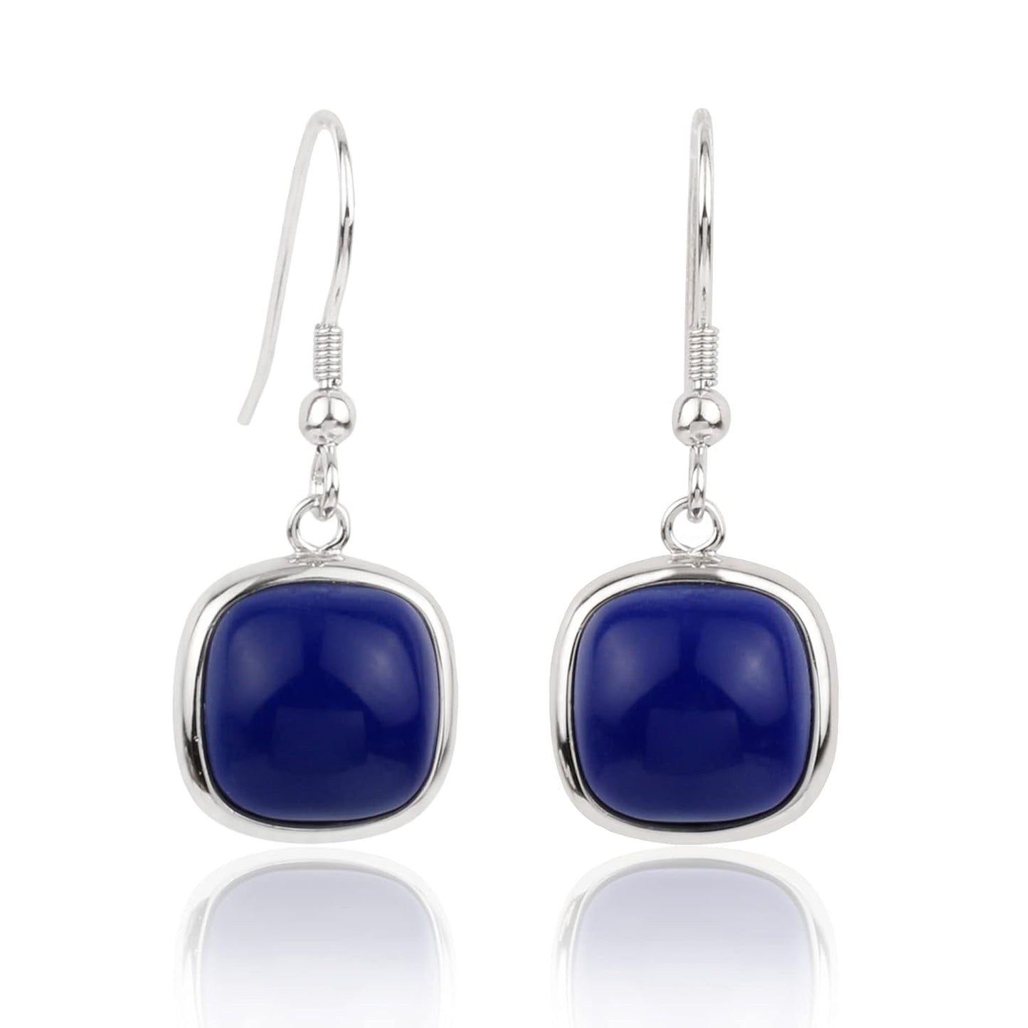 Sterling Silver Square Cabochon Blue Lapis Lazuli Earrings for Classy Women - WORLD TIME VISITS