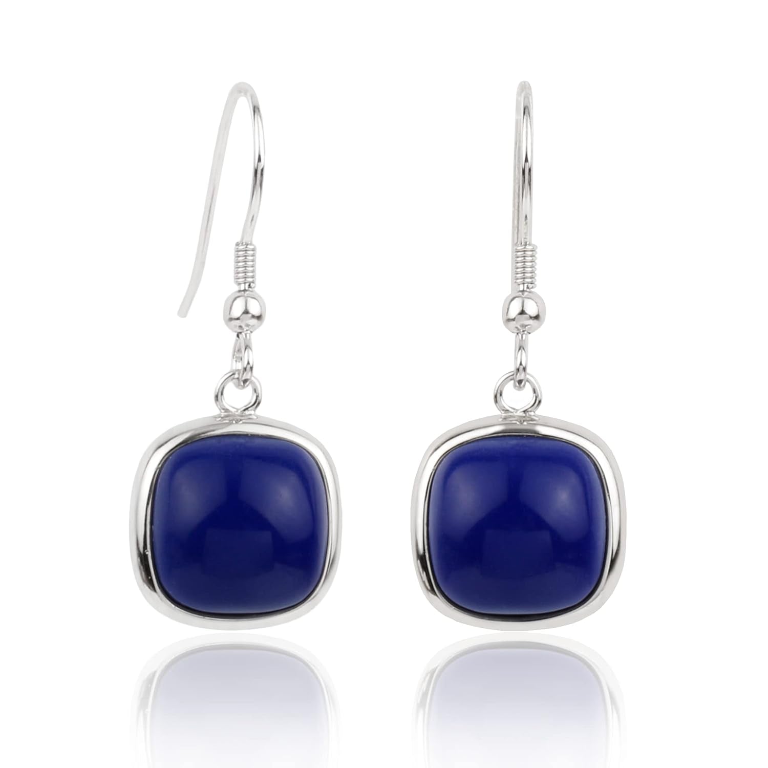 Sterling Silver Square Cabochon Blue Lapis Lazuli Earrings for Classy Women - WORLD TIME VISITS